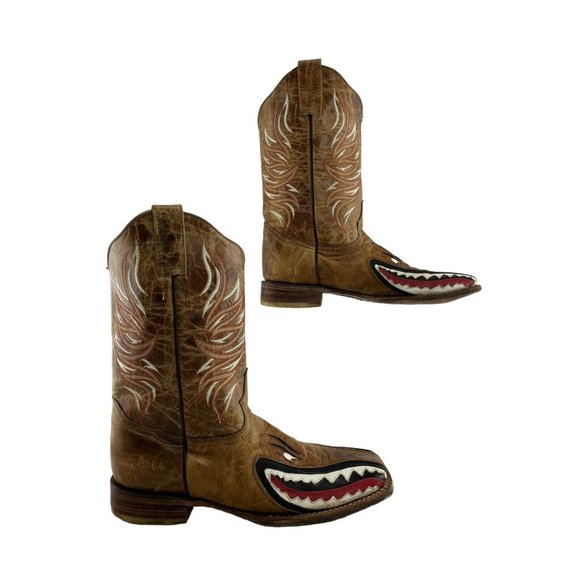 Men's Holster Brown Leather Square Toe Alligator Face  Western Boots Size 10 - Picture 1 of 8